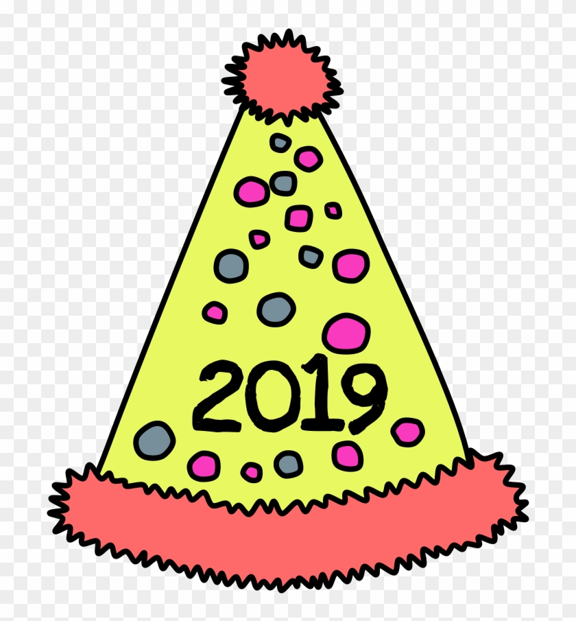 Party Hat, Pom-pom, Tinsel, Dots, 2019, Pink, Yellow, - 2019 Party Hat Transparent Clipart