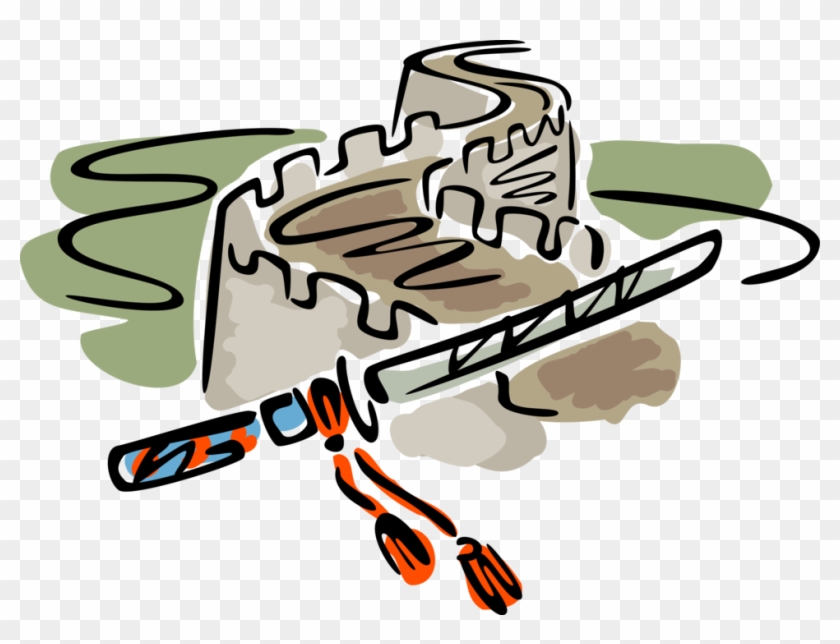 Vector Illustration Of The Great Wall Of China Fortification Clipart #3034413