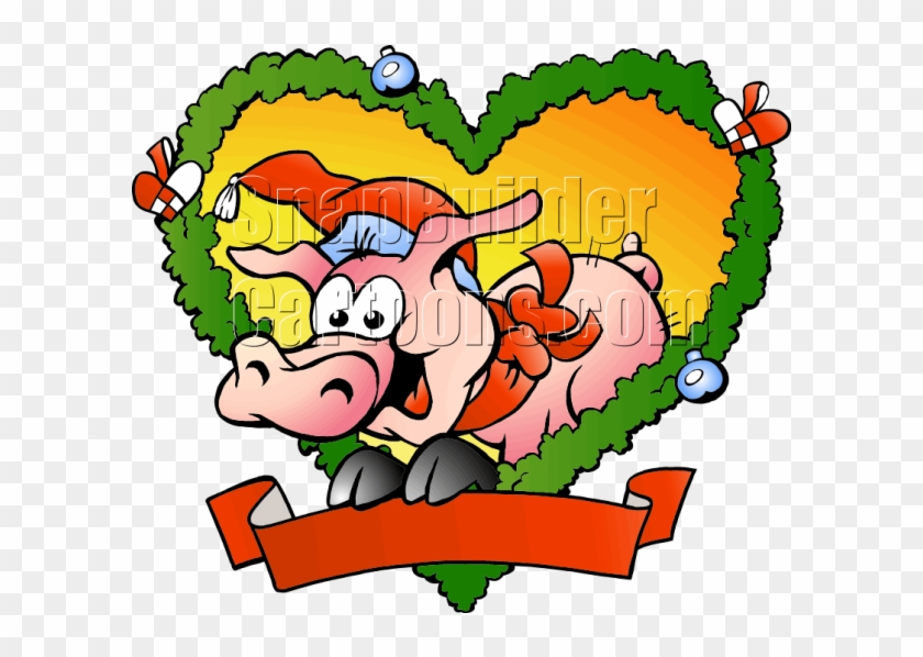 Christmas Fraim Pig Heart Shaped Wreath Mascot Logo - Новогодние Картинки Со Свиньей Clipart #3036736