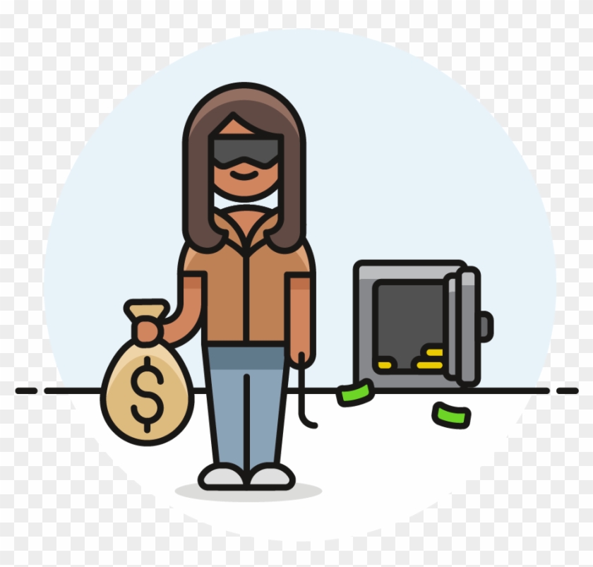 04 Thief Stealing Safe Female African American - Cartoon Clipart