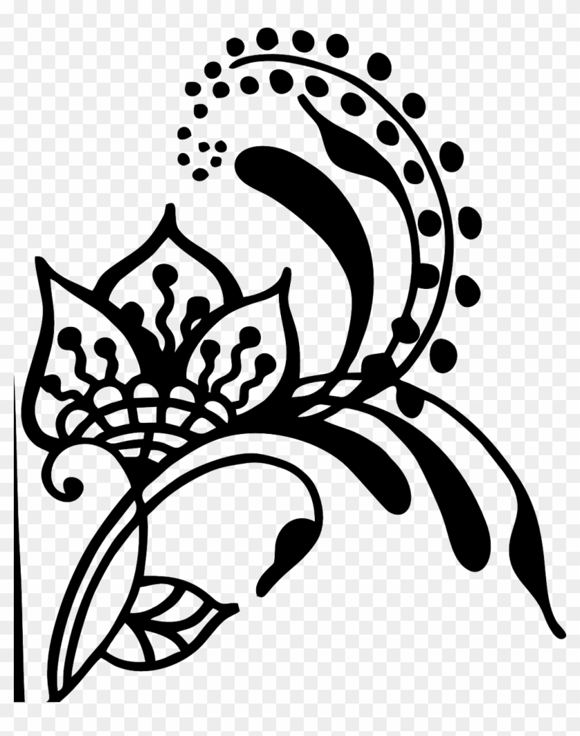 Flower Henna Vines Swirl Png Image - Black And White Silhouette Henna Simple Clipart #3037955