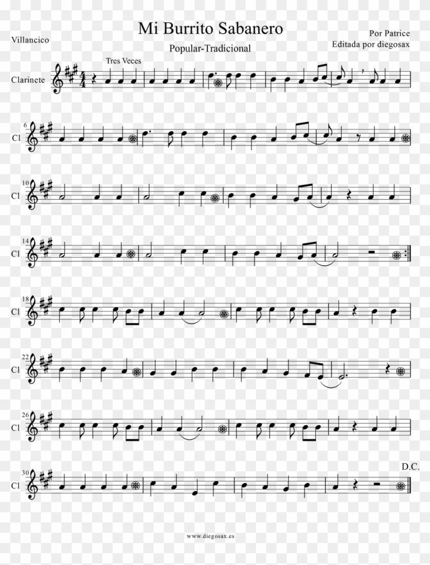 Pin By Moe Leonard On Clarinet In 2019 - Partitura De Mi Burrito Sabanero Para Flauta Clipart