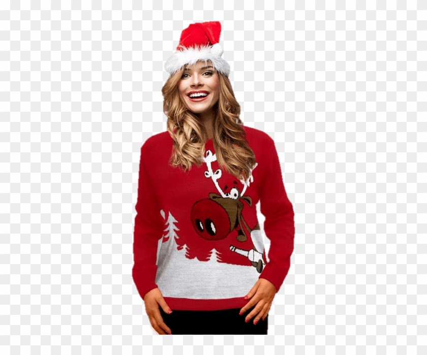 Jersey Navideño Mujer Reno Con Cerveza Rojo - Sueter Navideño De Pareja Clipart #3040547