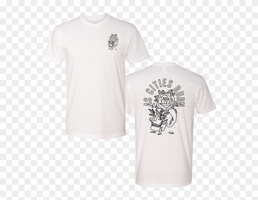 White Skull And Rose Tee - Active Shirt Clipart #3041005