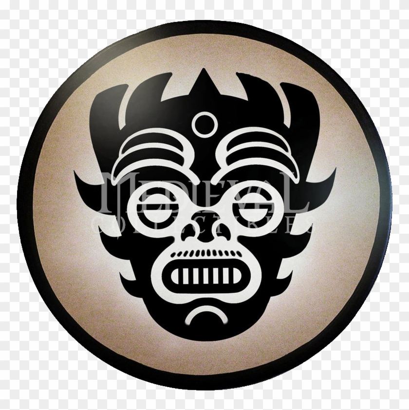 Round Aztec Mask Wooden Shield - Aztec Battle Shields Clipart