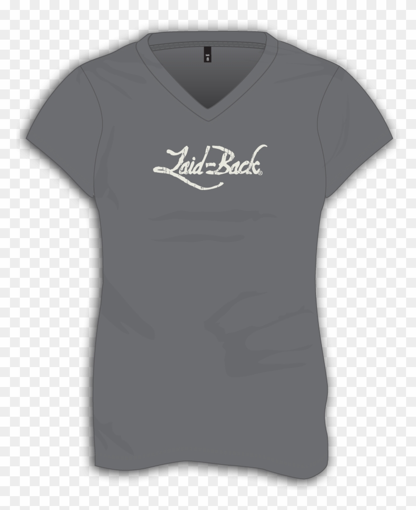 La#back Logo Off White On Charcoal Ladies Chill V Neck - Active Shirt Clipart