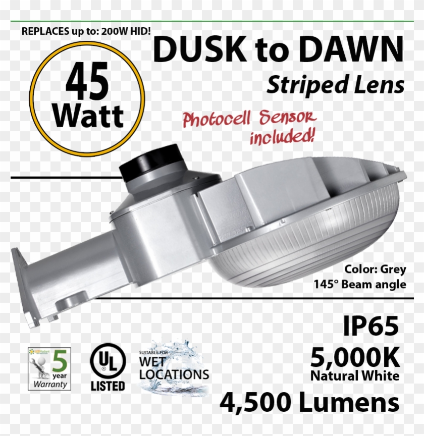 45w Led Dusk To Dawn Light 4500 Lumens 5000k Natural - 4 Vapor Proof Light Fixture Clipart #3046302