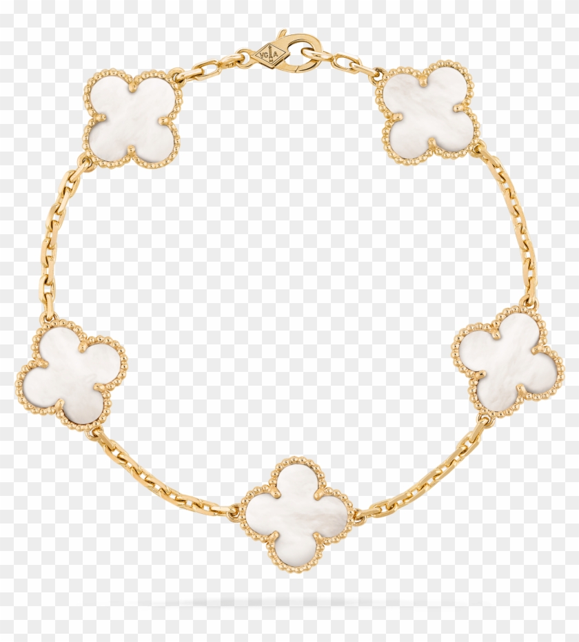 Vintage Alhambra Bracelet, 5 Motifs, - Vca Alhambra Mother Of Pearl Diamond Bracelet Clipart #3047797