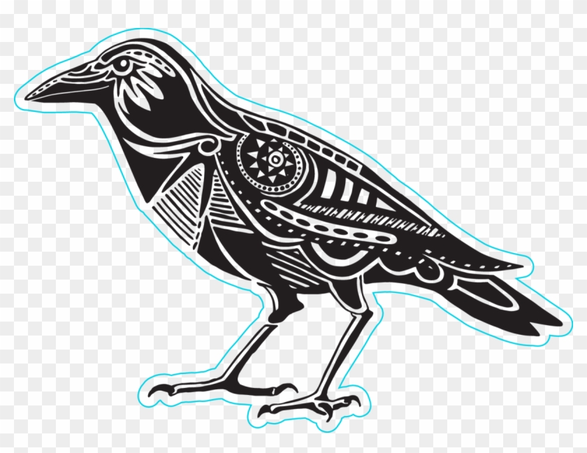 Decorated Black Raven Silhouette Sticker - Crow Art Clipart #3051638