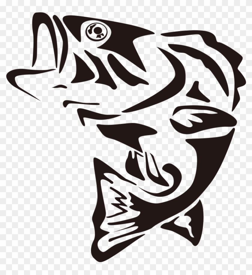 Bass Fish And Fishing Rod Clipart - Bass Fish Stencil - Png Download #3053486