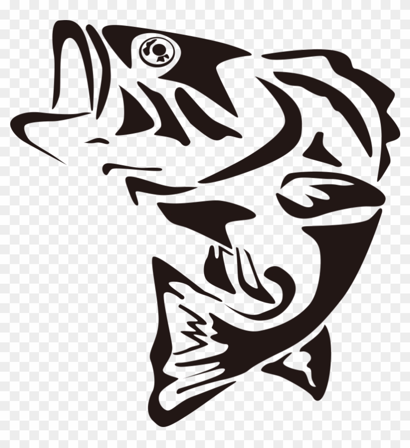 Bass Fish And Fishing Rod Clipart - Bass Fish Stencil - Png Download