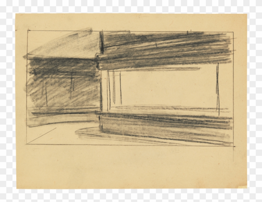 Shaded In Sketch Of The Nighthawks - Edward Hopper Nighthawks Drawing Clipart #3053979