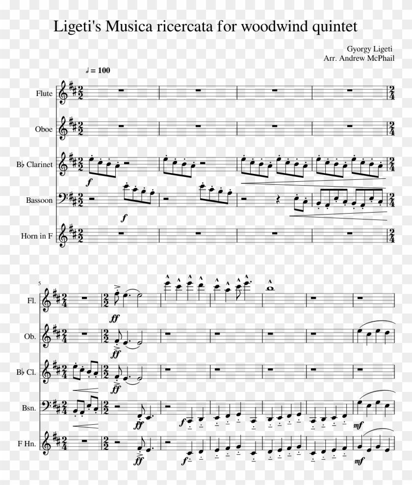 Ligeti S Musica Ricercata For Woodwind Quintet - Bang Dream Sheet Music Clipart #3073232
