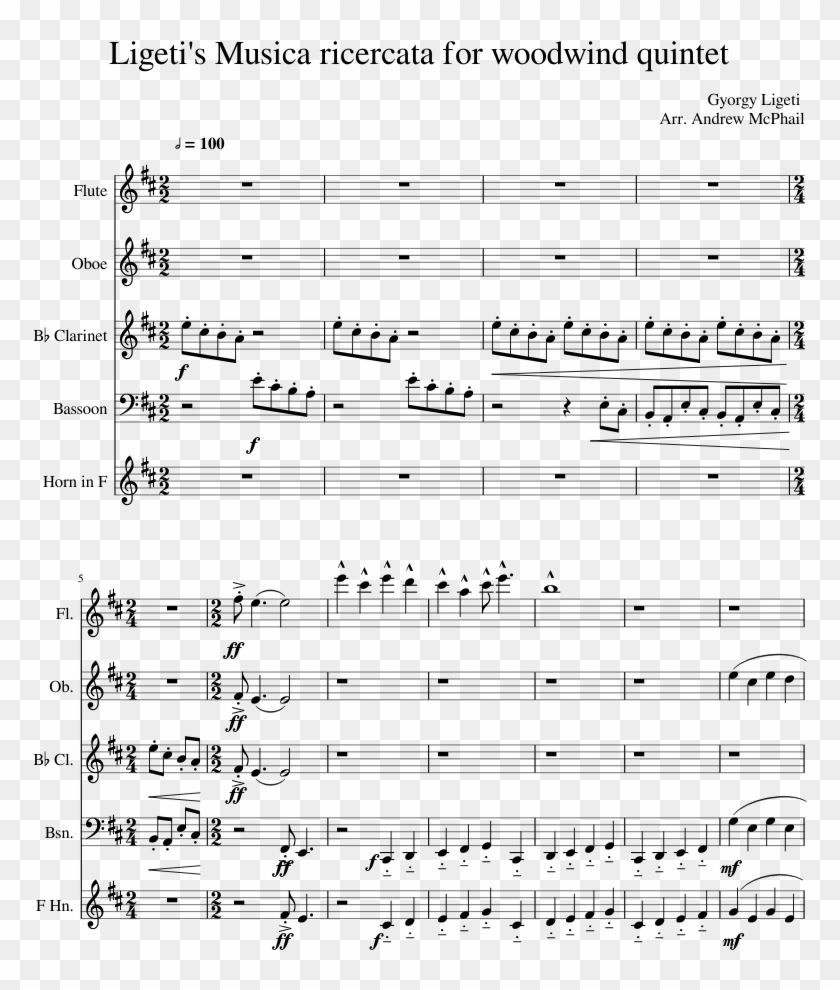 Ligeti S Musica Ricercata For Woodwind Quintet - Bang Dream Sheet Music Clipart