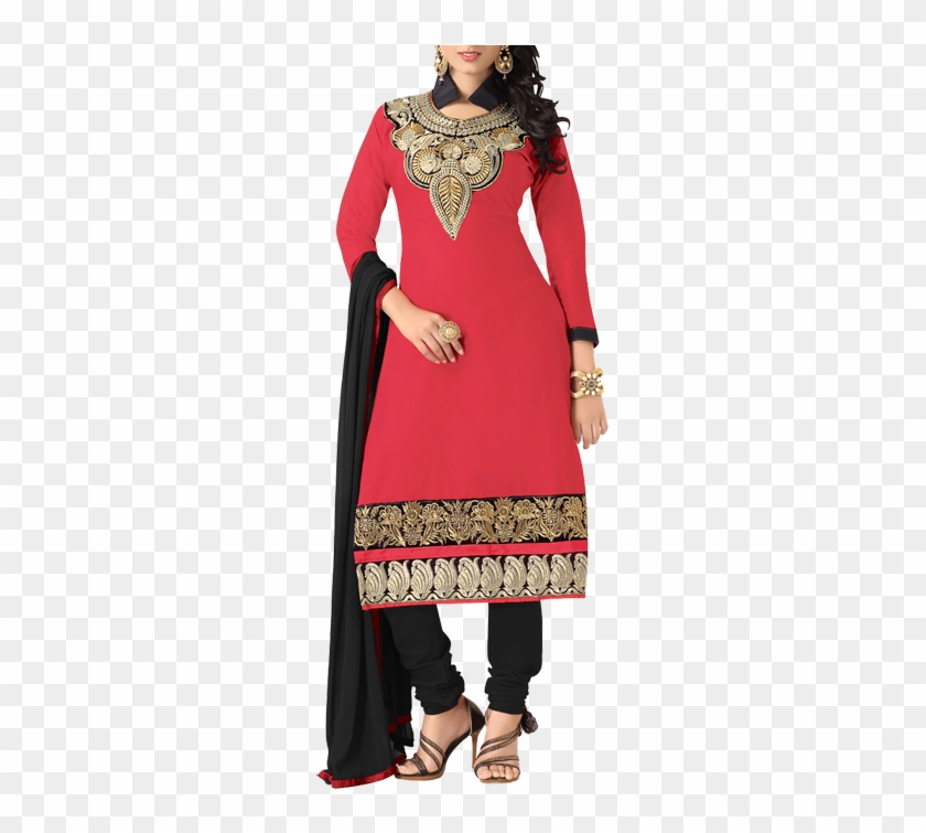 Lookslady Red & Black Chanderi Salwar Suit - Formal Wear Clipart