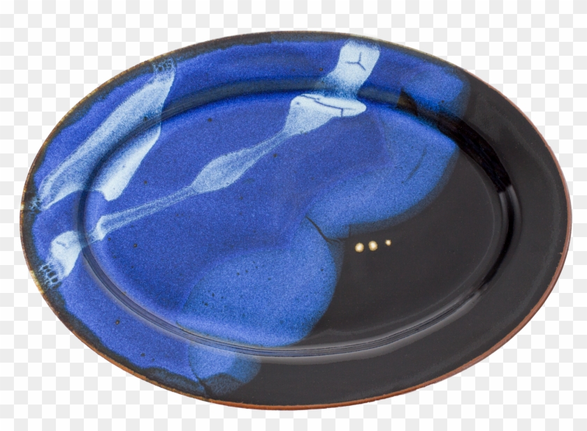 Blue Handmade Pottery Large Oval Plate - Earthenware Clipart #3088272