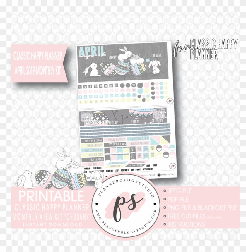 Oh Bunny April Easter 2019 Monthly View Kit Digital - Happy Day 3 Feb 2019 Clipart