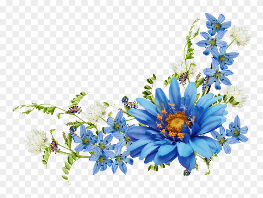 Wildflower Clipart Corner Border Flower - Blue Floral Corner Borders - Png Download