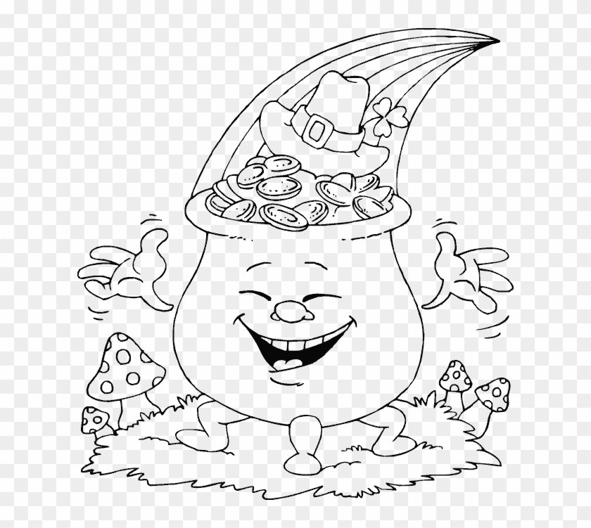 Smiling Pot Of Gold - Hat St Patrick's Day Coloring Pages Clipart