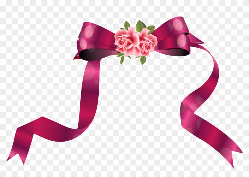 Christmas Ribbon Clipart Decoration - Flower With Ribbon Png Transparent Png