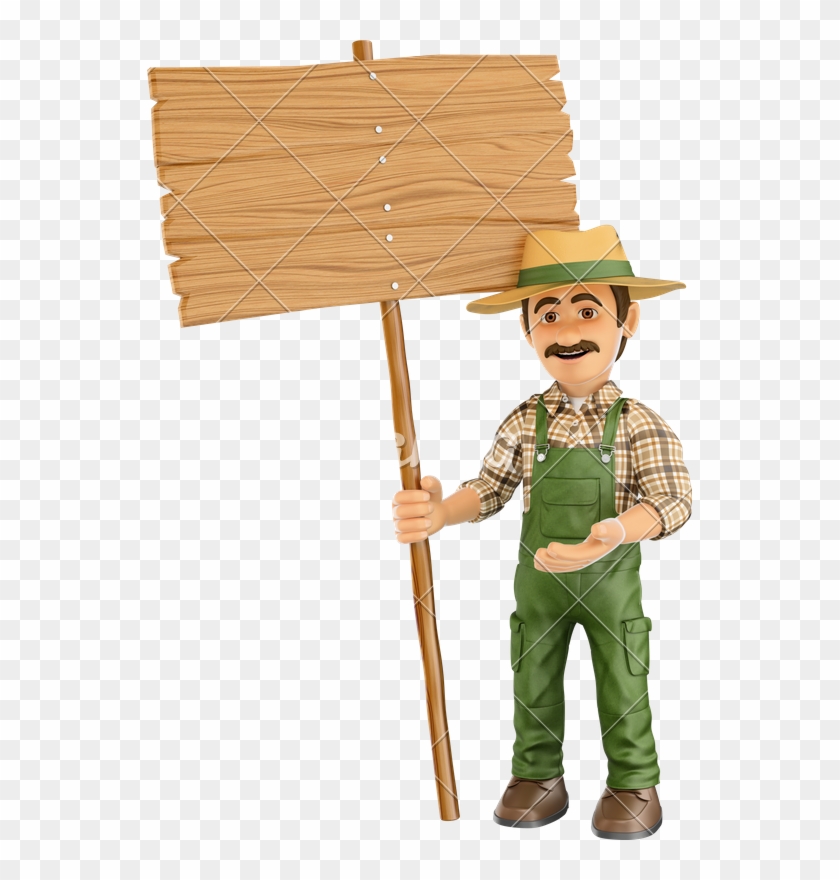 D Gardener With A Blank Wooden Sign - Stock Photography Clipart #316328