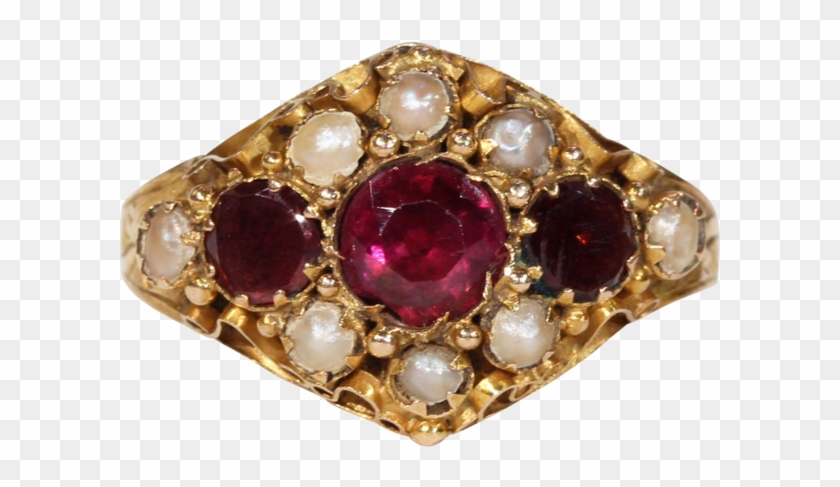 Antique Georgian Garnet And Pearl Ring - Pre-engagement Ring Clipart #3101259