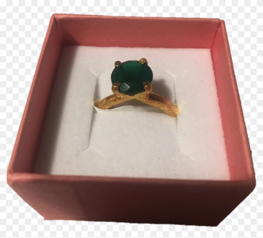 Gold Plated Ring Green Agate, Size 60 In Box - Box Clipart