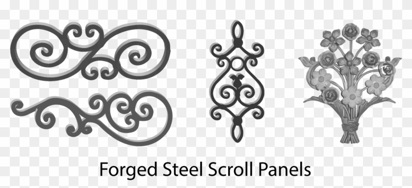 Wrought Iron Scrolls Forged Steel Scroll Panels Wide - Monochrome Clipart