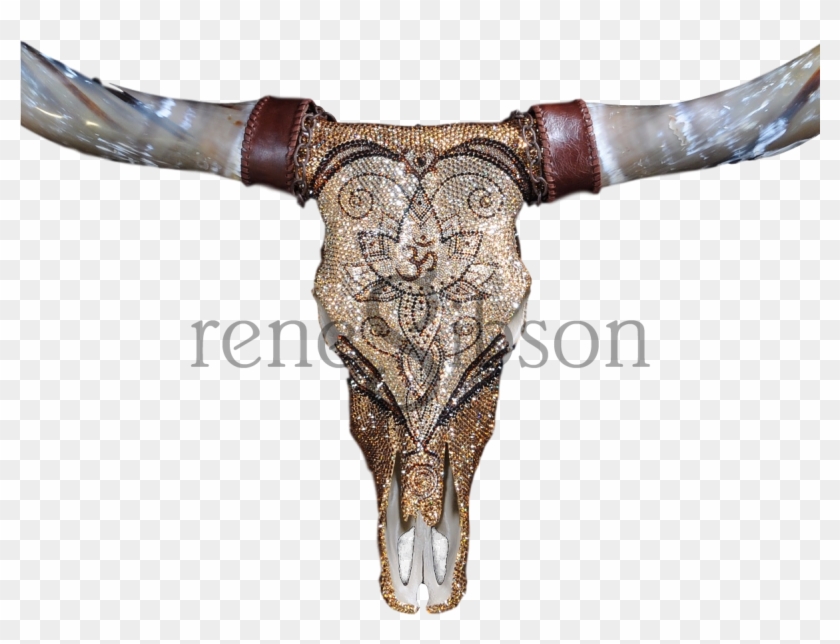 Com Cow Skull Art, Swarovski Crystals - Horn Clipart
