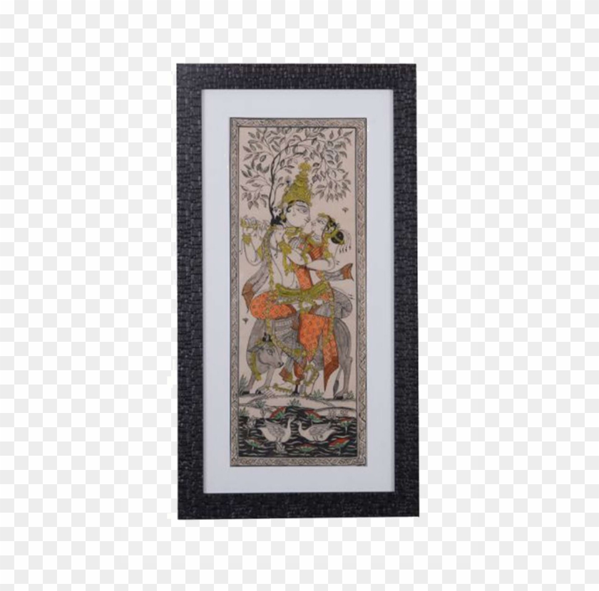 Handmade And Framed Radha Krishna Seated On Cow Patta - Still Life Clipart #3123713