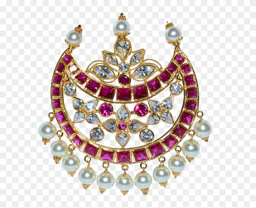 Pendant With Gold, Polki And Pearl In Colourful Flower - Pearl Clipart #3125237