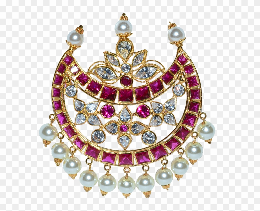 Pendant With Gold, Polki And Pearl In Colourful Flower - Pearl Clipart #3125237