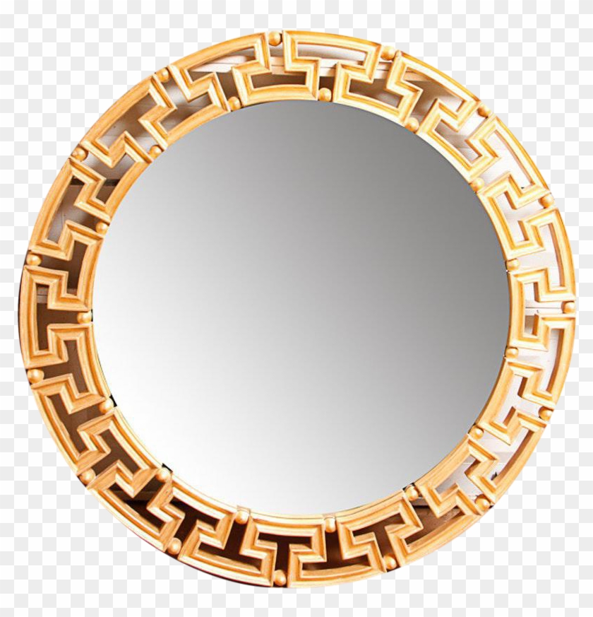 Glam Gold Greek Key Round Wall Mirror On Chairish Greek Key Mirror Png Clipart 3125691 Pikpng