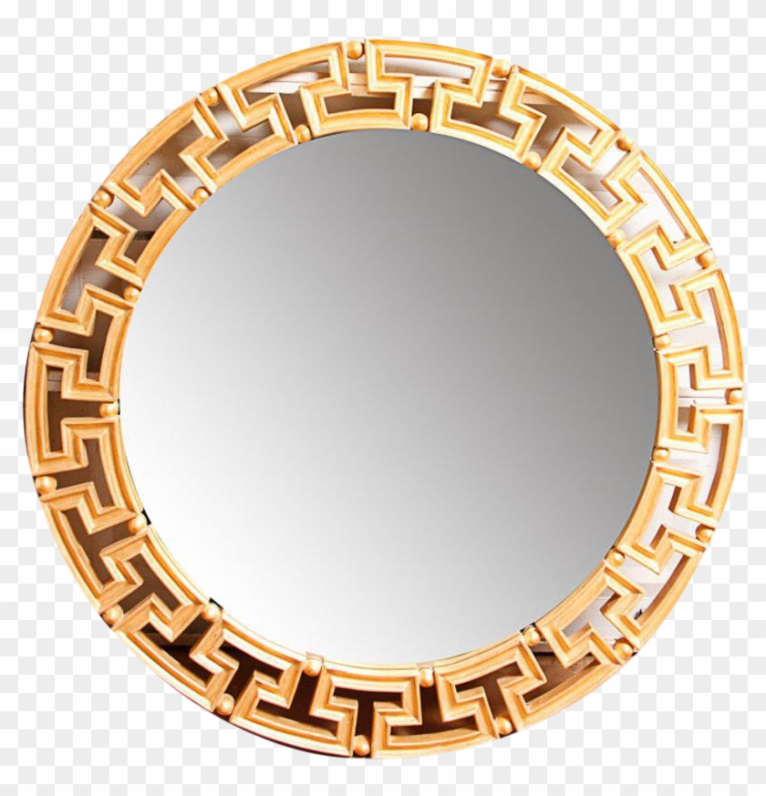 Glam Gold Greek Key Round Wall Mirror On Chairish - Greek Key Mirror Png Clipart