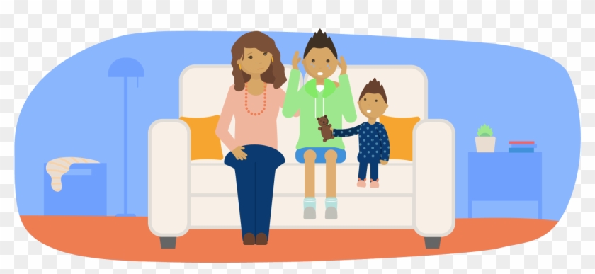 Mother And Younger Sibling Comforting A Sad Teenager - Cartoon Clipart