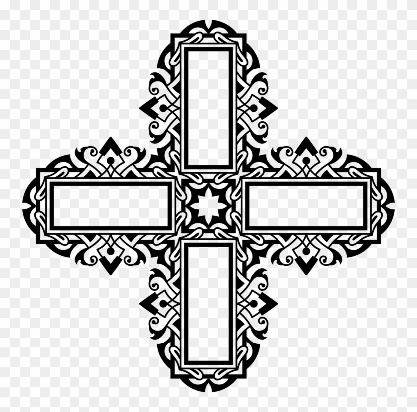 Catholic Clipart Cross Line - Catholic Ornament Line Art - Png Download