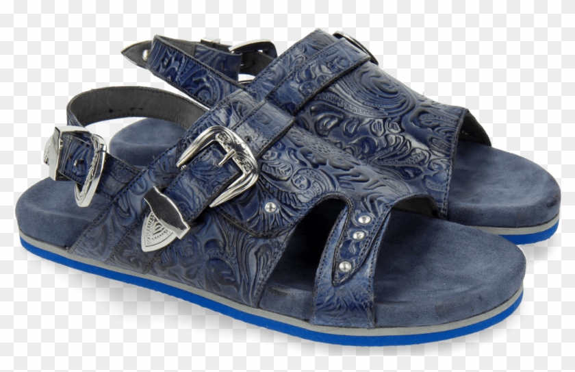 Mules Helen 2 Floral Print Moroccan Blue - Slide Sandal Clipart #3134462