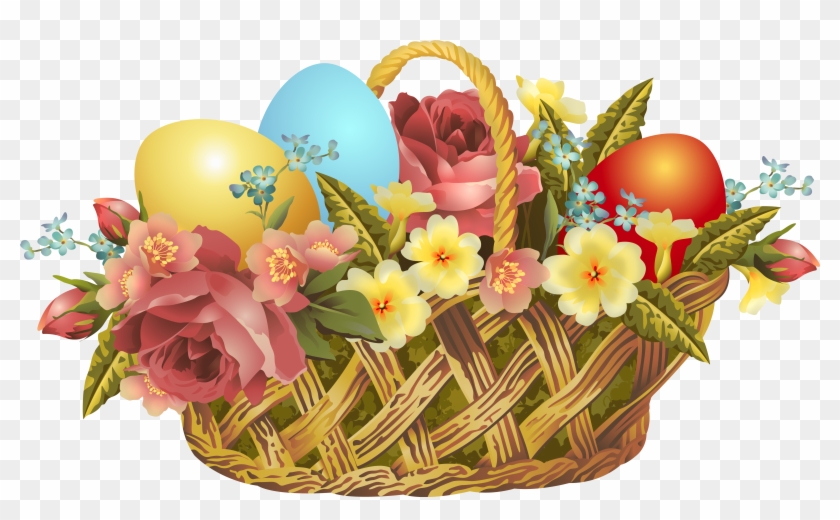 Easter Transparent Png Clip Art Image Gallery - Easter Eggs Basket And Flowers #3134937