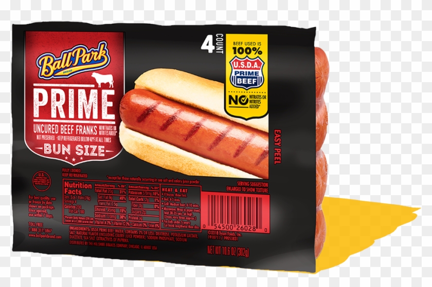 Ball Park Bun Size Prime Beef Hot Dogs , Png Download Clipart #3144637