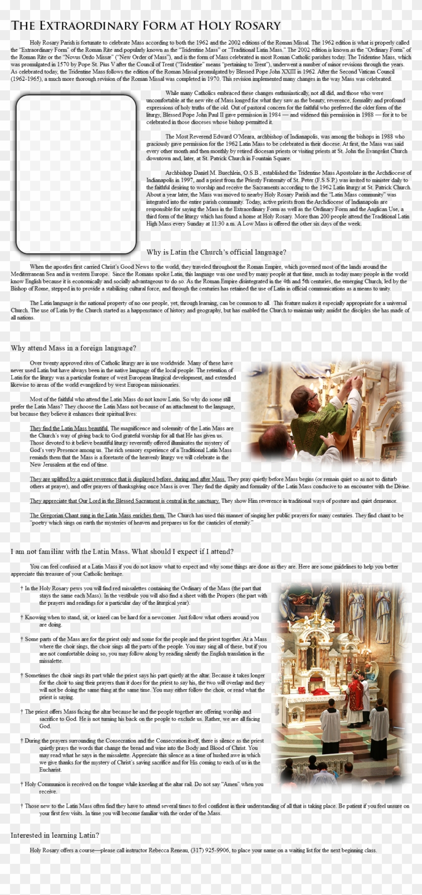 The Extraordinary Form At Holy Rosary Holy Rosary Parish - Publication Clipart