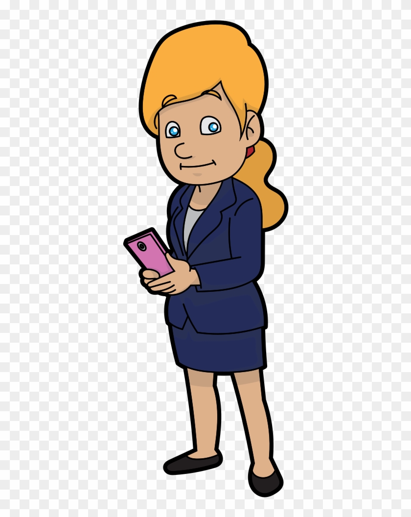 Cartoon Business Woman Holding A Smartphone - Cartoon Clipart