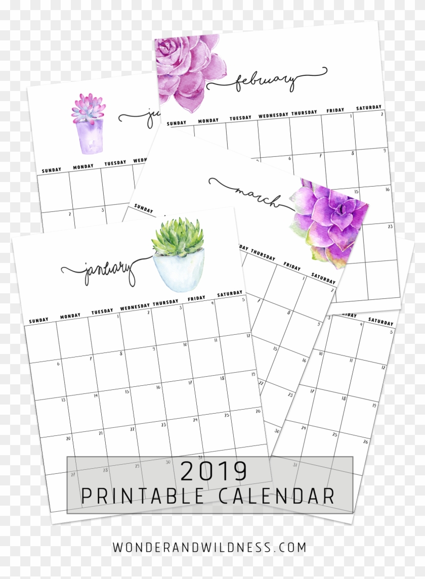 Plants/succulents Calendars - 2019 Free Flower Printable Calendar Clipart