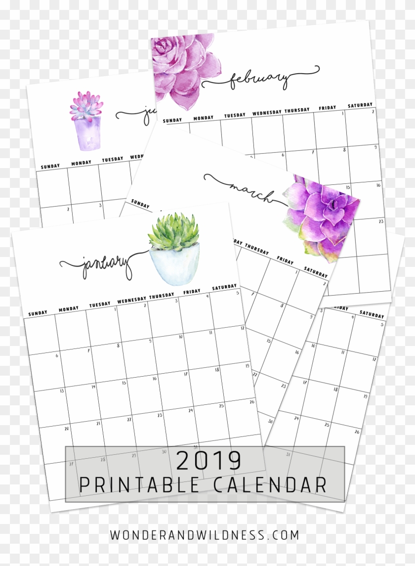 Plants/succulents Calendars - 2019 Free Flower Printable Calendar Clipart #3157956