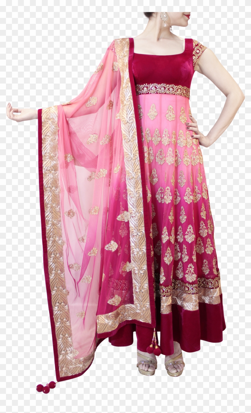 Shaded Light To Dark Pink Heavy Anarkali - Silk Clipart #3158028