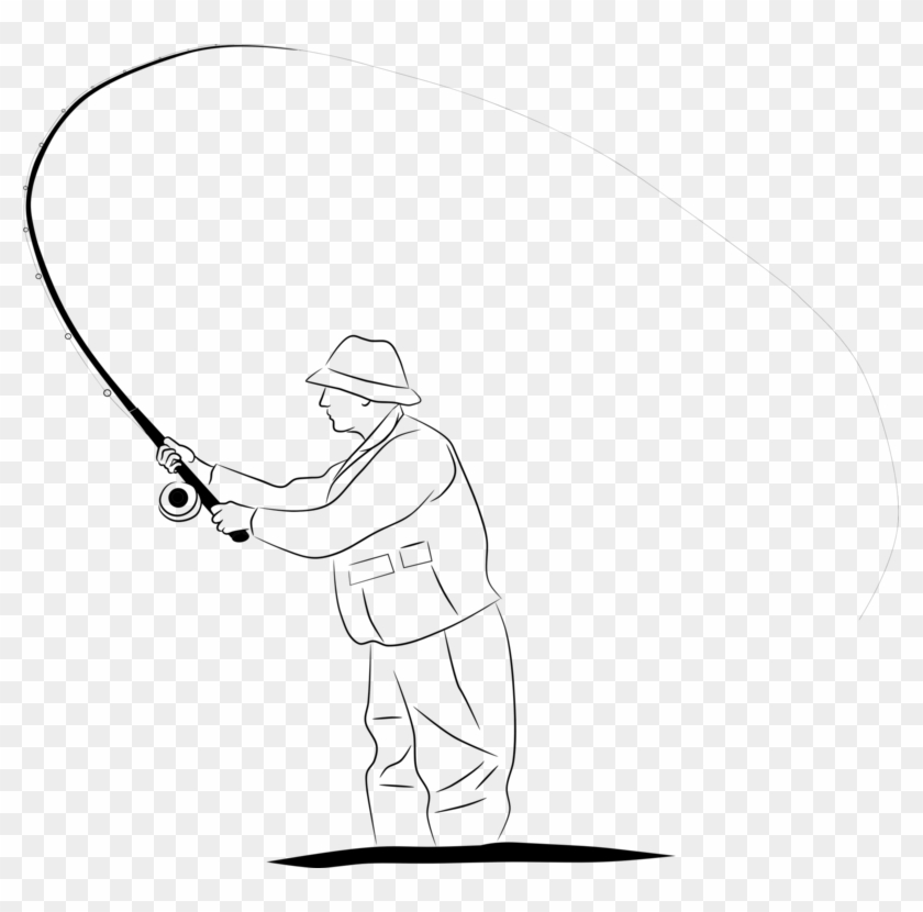 Rod Drawing Fishing - Fisherman Line Drawing Clipart