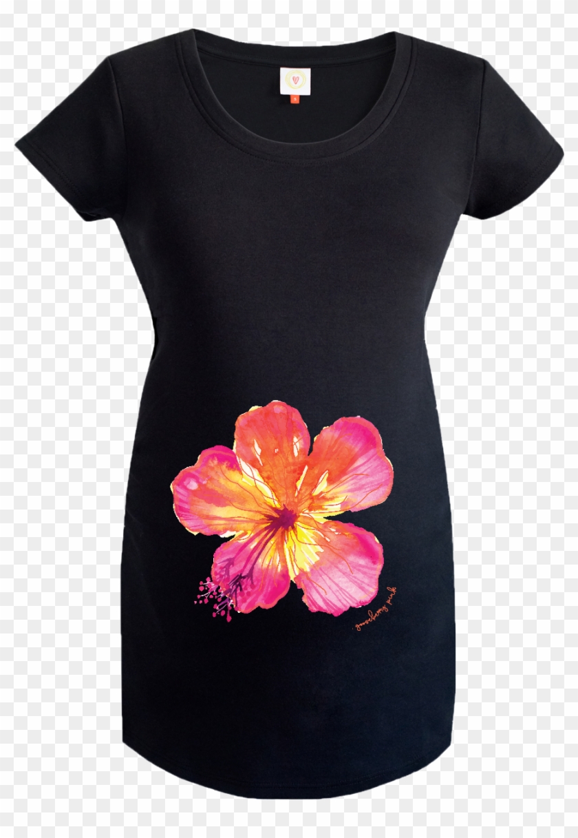 Gooseberry Pink Tropical Flower Maternity Top In Black - Begonia Clipart