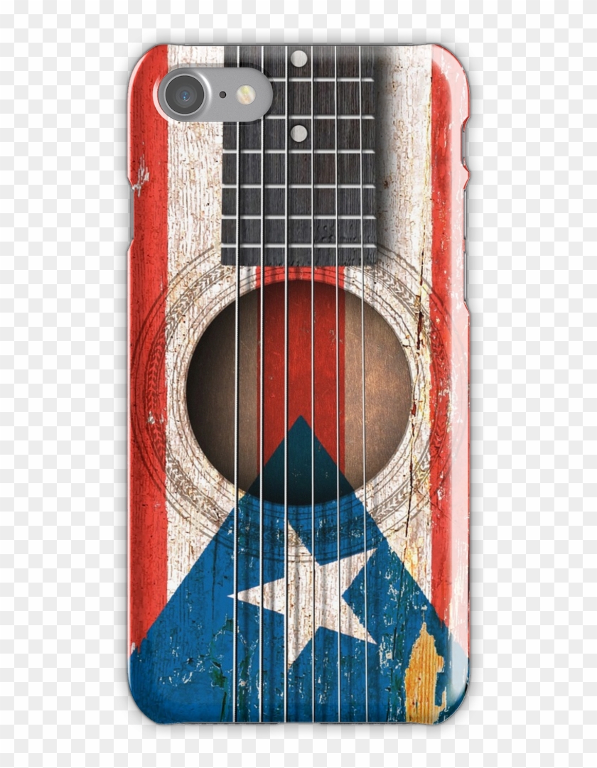 Old Vintage Acoustic Guitar With Puerto Rican Flag - Acoustic Guitar Clipart