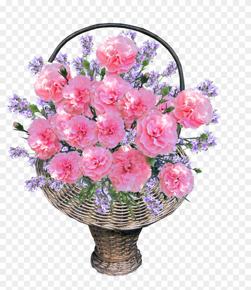 Basket, Carnations, Pink, Arrangement - Cesta De Cravos Clipart