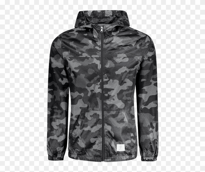 Patched Fishnet Camo Windbreaker - Camo Rain Jacket Black Clipart