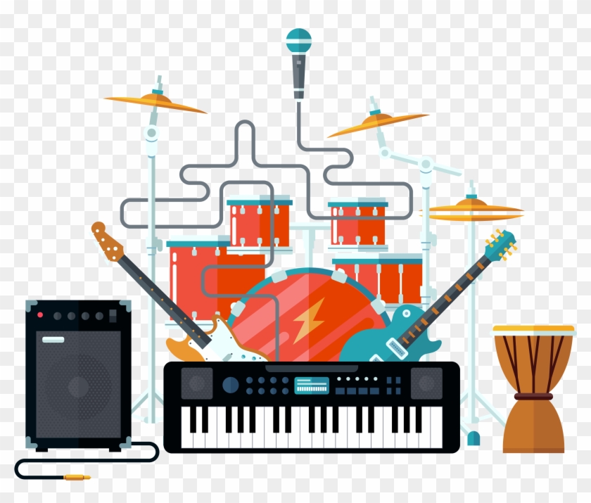 Drums Musical Instrument Electric Vector Foreign Creative - Instrumentos Bateria Guitarra Y Piano Clipart